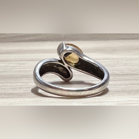 Vintage Handmade Designer Sterling Silver Honey Citrine Bypass Ring, Size 7.25 - Picture 4 of 10